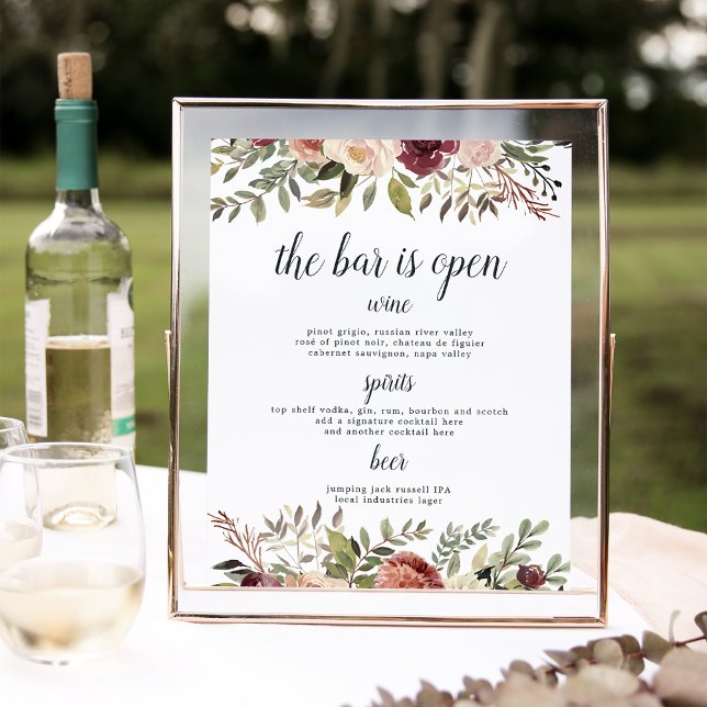 Rustic Bloom Wedding Bar Menu Sign Poster (Von Creator hochgeladen)