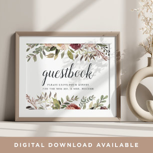 Rustic Bloom Wedding Gästebuchsignatur Poster
