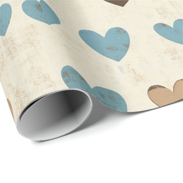 Rustic Blue and Brown Heart Pattern for Father’s  Geschenkpapier (Rolleneckpunkt)