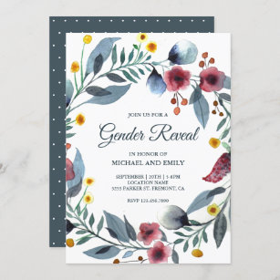 Rustic Blue and Pink Floral Wreath Gender Reveal Einladung