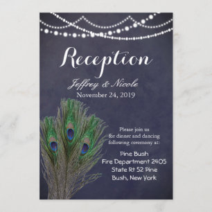 Rustic Blue Aquamarin Feather Peacock Wedding Card Einladung