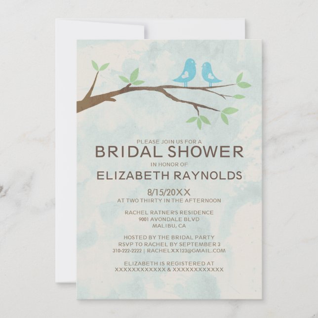 Rustic Blue Bird Bridal Dusche Einladungen (Vorderseite)