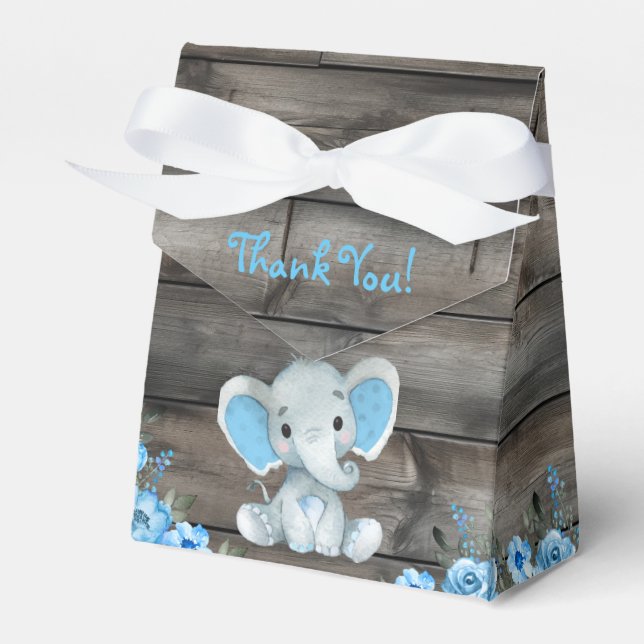 Rustic Blue Boy Elephant Gefallen Box Baby Dusche Geschenkschachtel (Vorderseite)