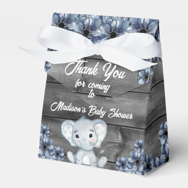 Rustic Blue Boy Elephant Gefallen Box Baby Dusche Geschenkschachtel (Vorderseite)