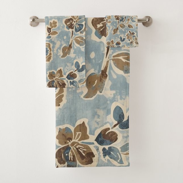 Rustic Blue Brown Tan Floral Badhandtuch Set (Insitu)