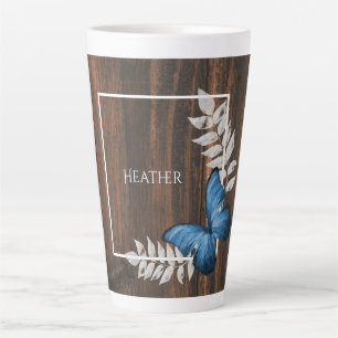 Rustic Blue Butterfly Personalisiert Latte Tasse