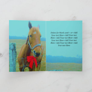 Rustic Blue Christmas Horse Red Bow Feiertagskarte