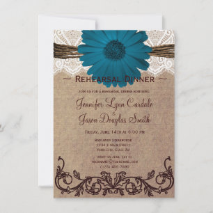 Rustic Blue Daisy Probe Dinner Einladungen