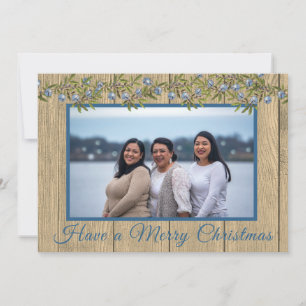 Rustic Blue Family Foto Frohe Weihnachten