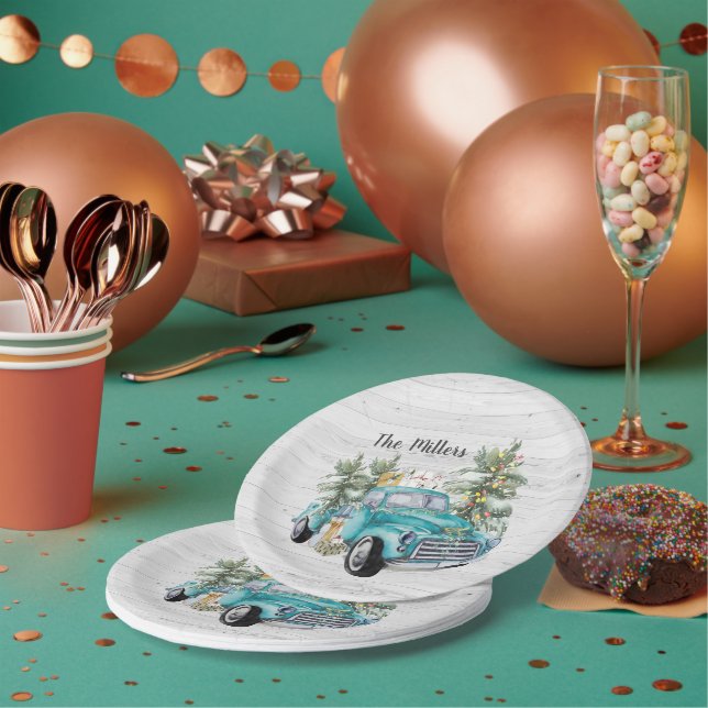Rustic Blue Farmhouse LKW Weihnachts-Party Pappteller (Multi)