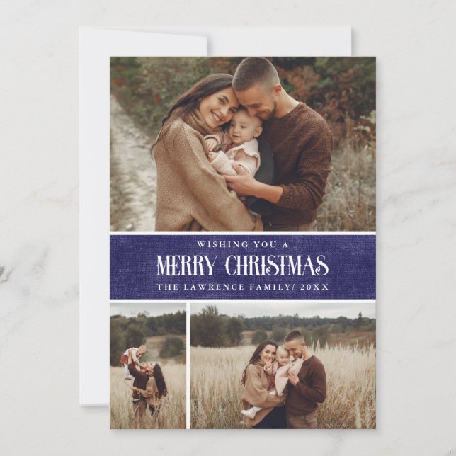 Rustic Blue Farmhouse Weihnachten 3 Foto Collage (Vorderseite)