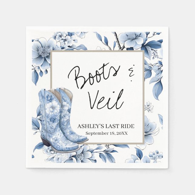 Rustic Blue Floral Cowgirl Wedding Napkins - Stief Serviette (Vorderseite)