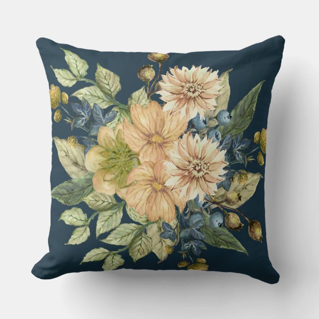 Rustic Blue Floral Farmhouse Kissen (Vorderseite)