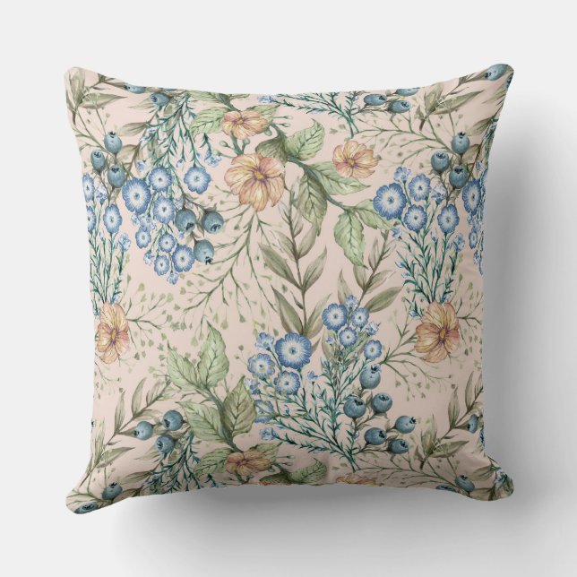 Rustic Blue Floral Farmhouse Kissen (Rückseite)