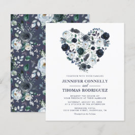 Rustic Blue Floral Heart Budget Hochzeit Einladung