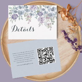 Rustic Blue Floral QR Code Hochzeitsdetails Begleitkarte