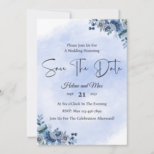Rustic Blue Floral Wedding Save the Date Einladung (Vorderseite)