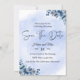 Rustic Blue Floral Wedding Save the Date Einladung