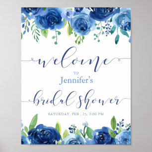 Rustic Blue Flowers Bridal Shower Welcome Poster