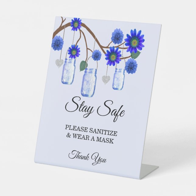 Rustic Blue Flowers Mason Jar Wedsafety Sockelschild (Vorderseite)