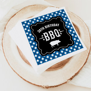 Rustic Blue Gingham Kariert 30. Geburtstag GRILLEN Serviette