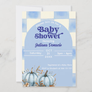 Rustic Blue Gingham Pumpkin Baby Shower Einladung