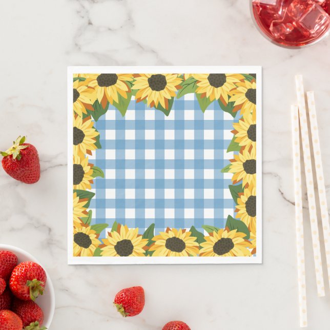 Rustic Blue Gingham & Sunflowers Serviette (Beispiel)