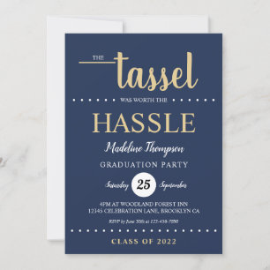 Rustic Blue Gold Tassel Script Graduation Party Einladung