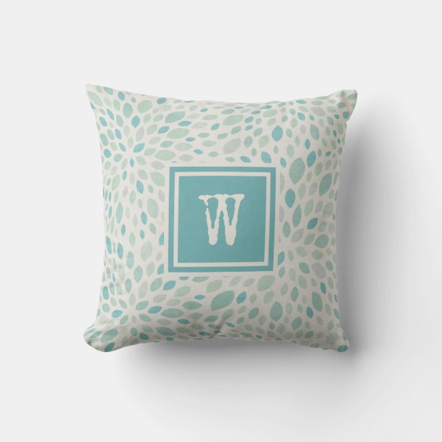 Rustic Blue Green Abstrakt Floral Muster Monogram Kissen (Vorderseite)