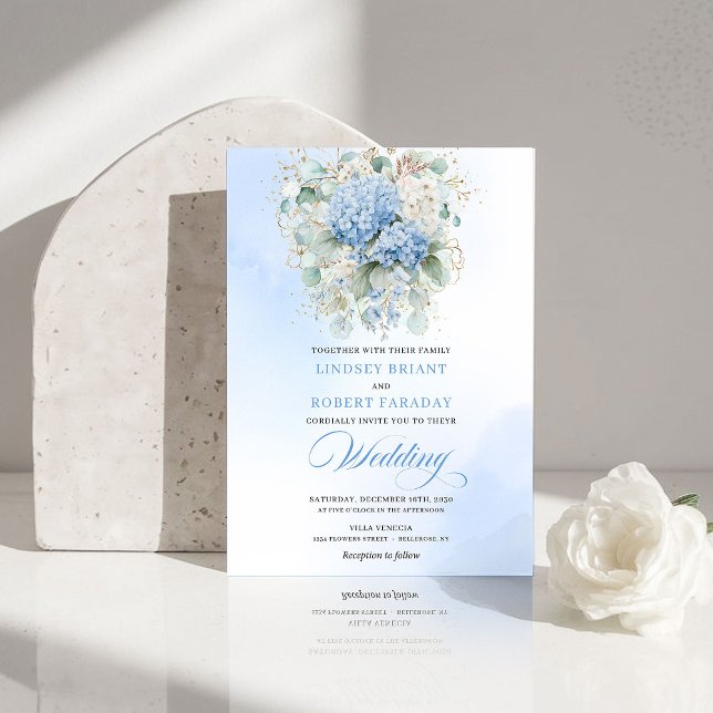 Rustic Blue Hydrangea Eucalyptus Wedding Invitatio Einladung (Rustic Blue Hydrangea Eucalyptus Wedding Invitation)