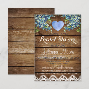 Rustic Blue Hydrangea & Lace Brautparty Card Einladung