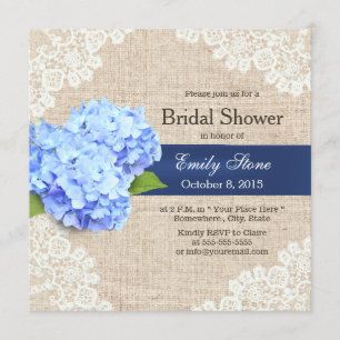 Rustic Blue Hydrangea Lace & Burlap Brautparty Einladung