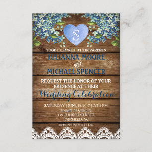 Rustic Blue Hydrangea & Lace Wedding Einladung