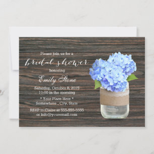 Rustic Blue Hydrangea Mason Jar Brautparty Einladung