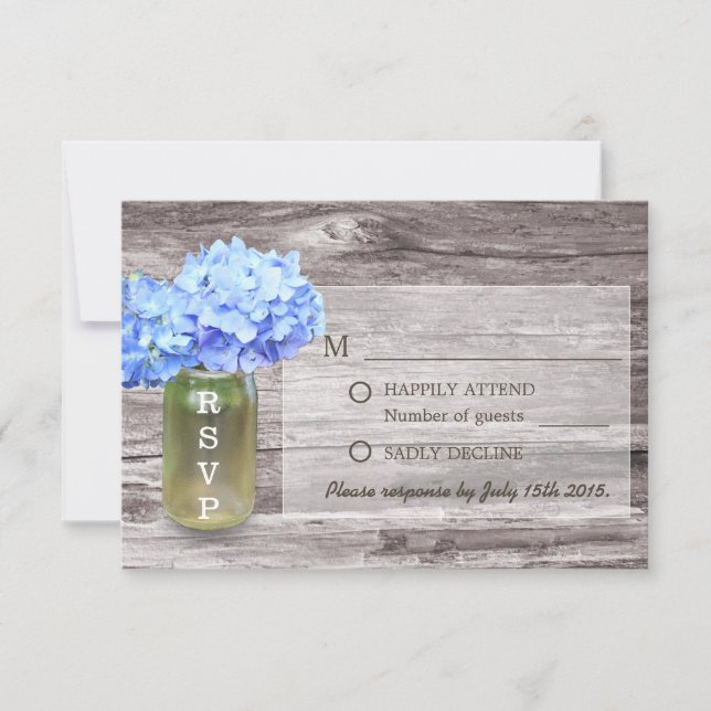 Rustic Blue Hydrangea Mason Jar Wedding RSVP (Vorderseite)
