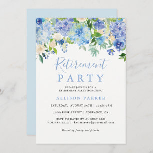 Rustic Blue Hydrangea Retirement Party Einladung