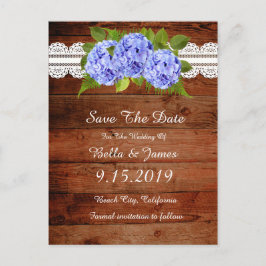 Rustic Blue Hydrangea Save the Date Postcard Ankündigungspostkarte