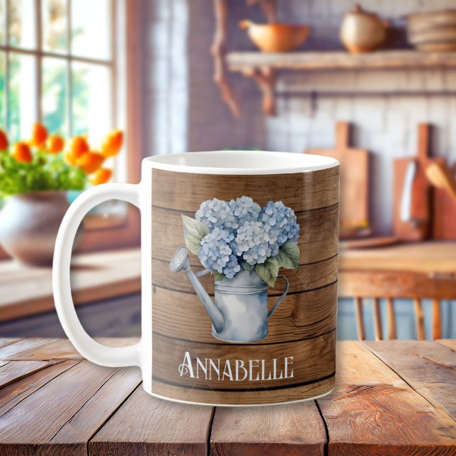 Rustic Blue Hydrangea Watering kann Personalisiert Kaffeetasse (Rustic Blue Hydrangea Watering Can Personalized Coffee Mug
)