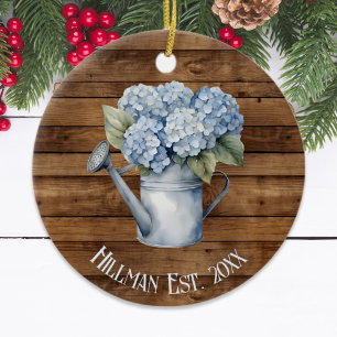 Rustic Blue Hydrangea Watering kann Personalisiert Keramik Ornament