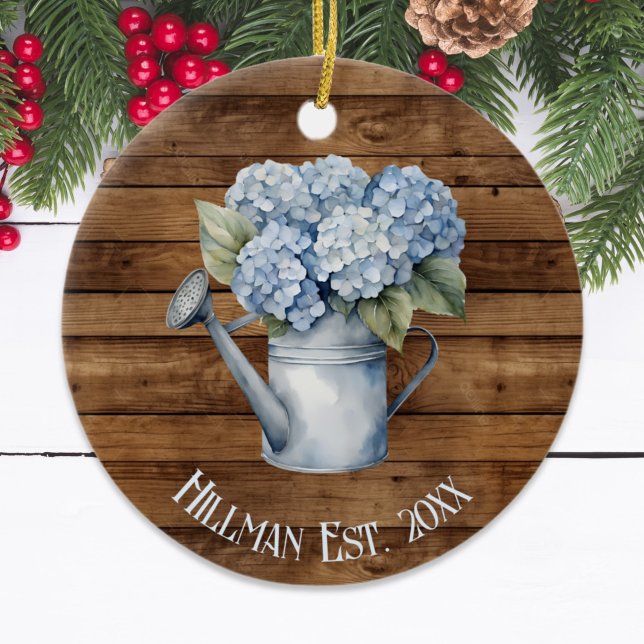 Rustic Blue Hydrangea Watering kann Personalisiert Keramik Ornament (Rustic Blue Hydrangea Watering Can Personalized Ceramic Ornament
)