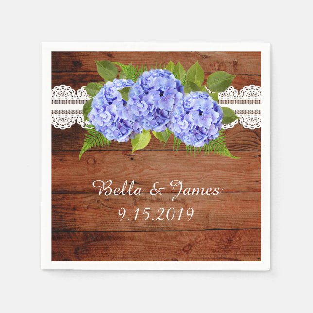 Rustic Blue Hydrangea Wedding Collection Napkins Serviette (Vorderseite)