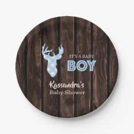 Rustic Blue Kariert Deer Baby Duschpapier Teller