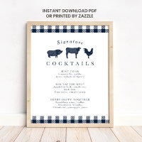 Rustic Blue Kariert Signature Wedding Cocktail Sig