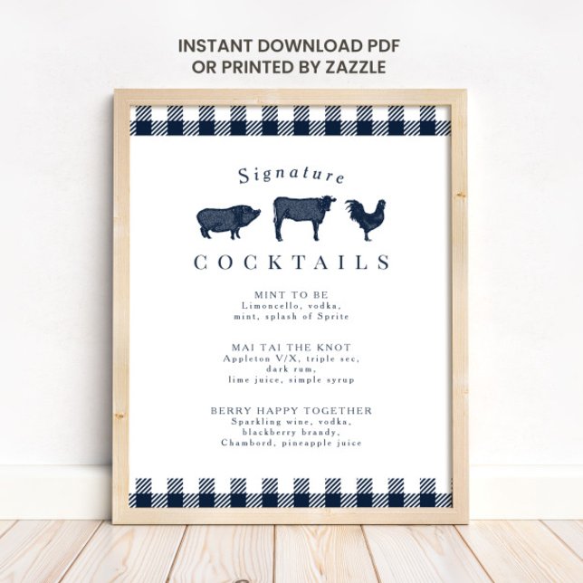Rustic Blue Kariert Signature Wedding Cocktail Sig Poster (Von Creator hochgeladen)