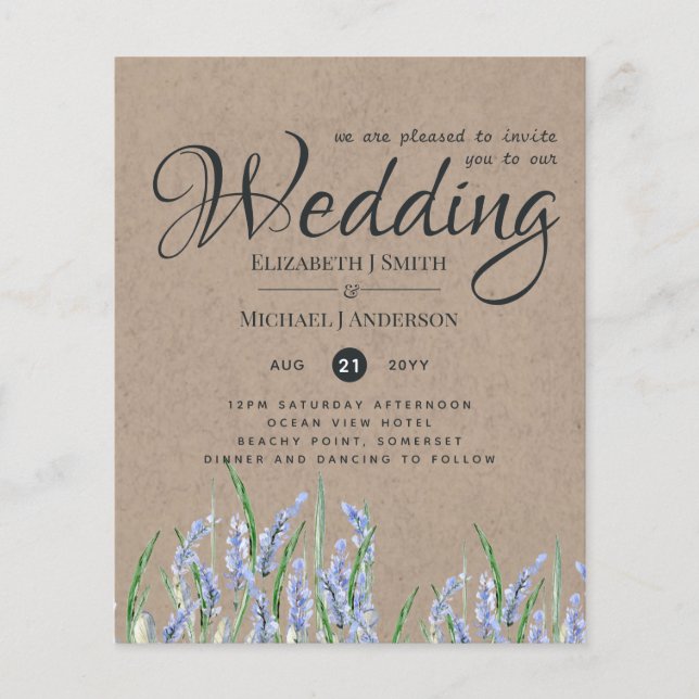 Rustic Blue Lavender Wedding lädt zum Budget ein (Vorderseite)