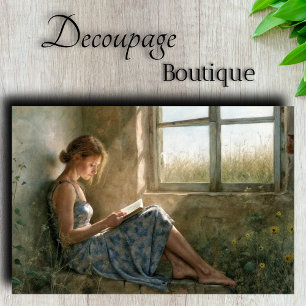 Rustic Blue Lesende Dame Cottage Decoupage Seidenpapier