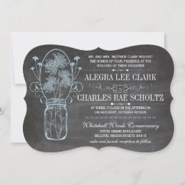 Rustic Blue Mason Jar Chalkboard Wedding Einladung
