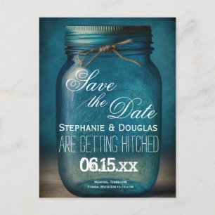 Rustic Blue Mason Jar Save the Date Wedding Ankündigungspostkarte