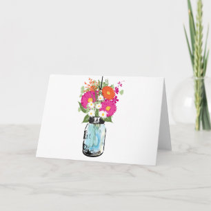 Rustic Blue Mason Jar und Gerber Daisies Blank Tha Dankeskarte