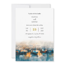 Rustic Blue Nautical Harbour Dawn Art Beach Hochze